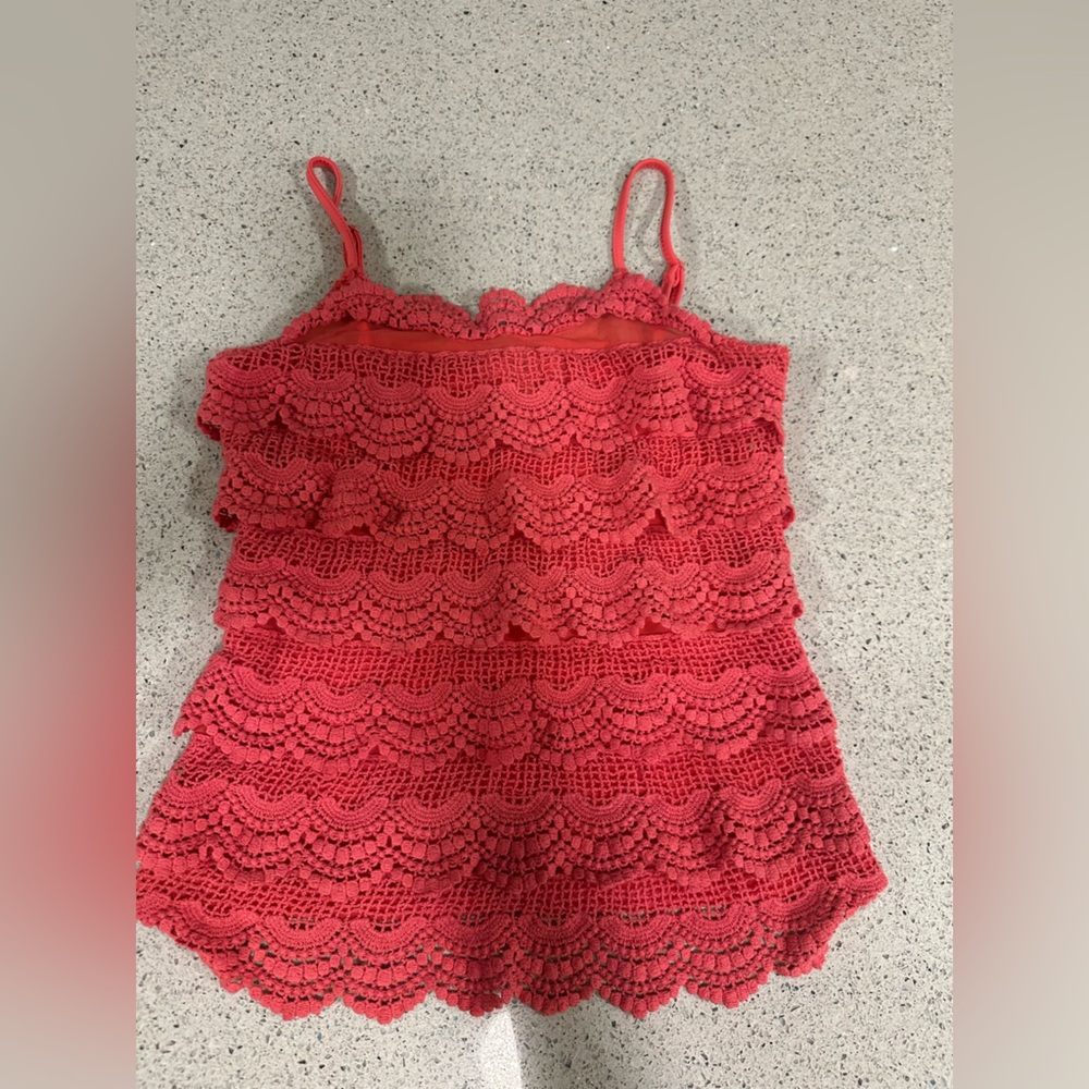 Umgee Coral Crochet Lace Sleeveless Top Boutique Small